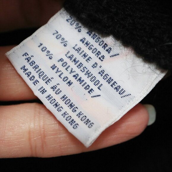 80s Black Angora & Wool Sweater w/ Abstract Asymmetric Applique Rhinestone - Picture 8 of 8